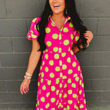 Polka Dot Cotton Poplin Button Up Maxi Dress - Hot Pink/Green - Lace and Grace Boutique