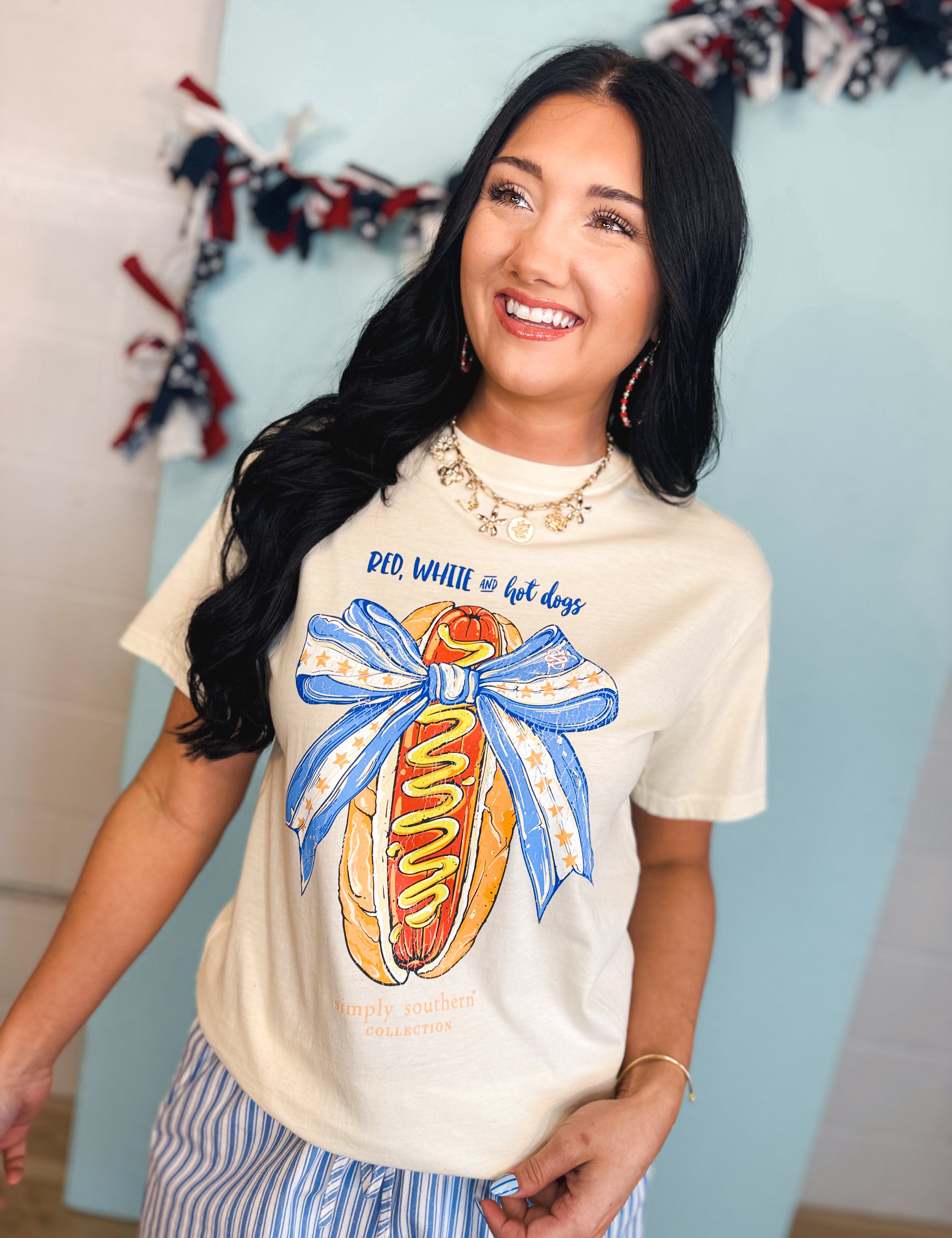Simply Southern Red, White, & Hot Dogs Tee - Bone - Lace and Grace Boutique