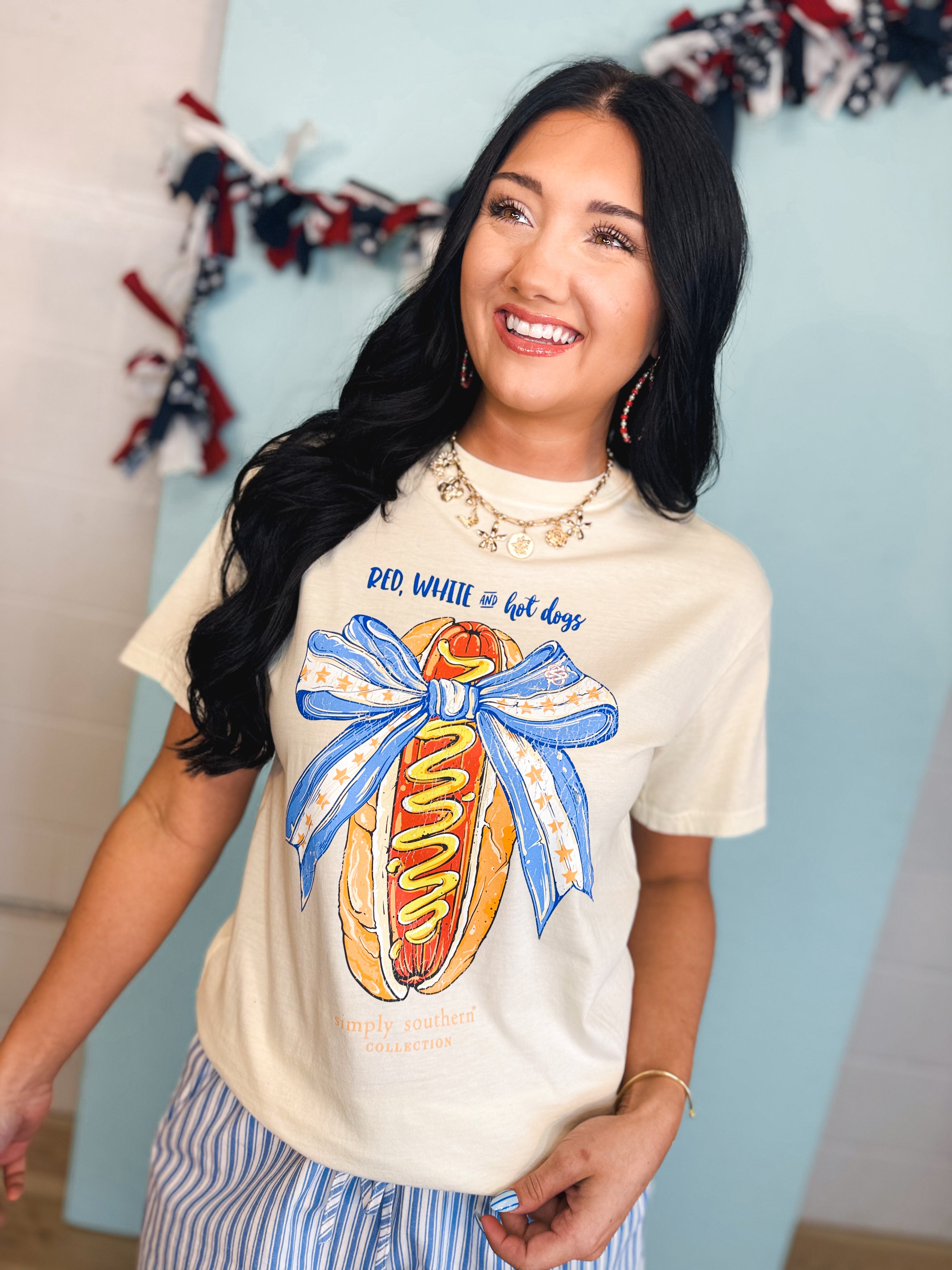 Simply Southern Red, White, & Hot Dogs Tee - Bone - Lace and Grace Boutique