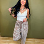 Gingham Print Barrel Fit Utility Pants - Mocha - Lace and Grace Boutique