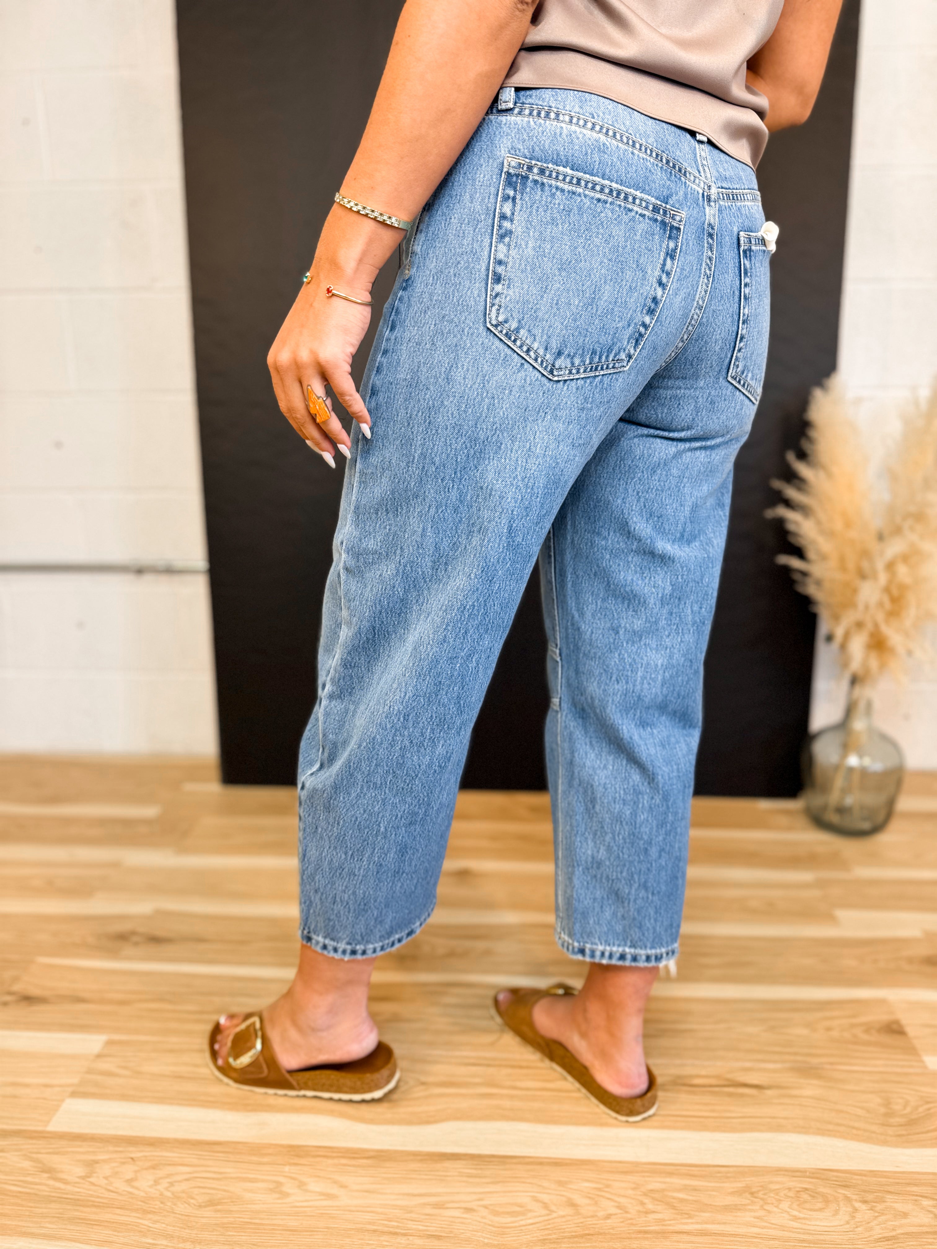 Hidden Crop Barrel Jean - Medium Dark - Lace and Grace Boutique