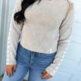 POL Washed Thermal Knit Button Detail Top - Sand - Lace and Grace Boutique