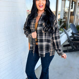 Plaid Patchwork Button Up Flannel Top - Gray