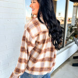 Plaid Printed Soft Button Up Cropped Woven Shirt - Cora