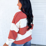 Striped Long Sleeve Oversized Top - Terracotta/Ivory