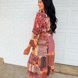 Multi Print Patchwork Wrap Maxi Dress - Sangria