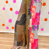POL Multi Print Stitched Woven Pants - Taupe Pink Multi - Lace and Grace Boutique
