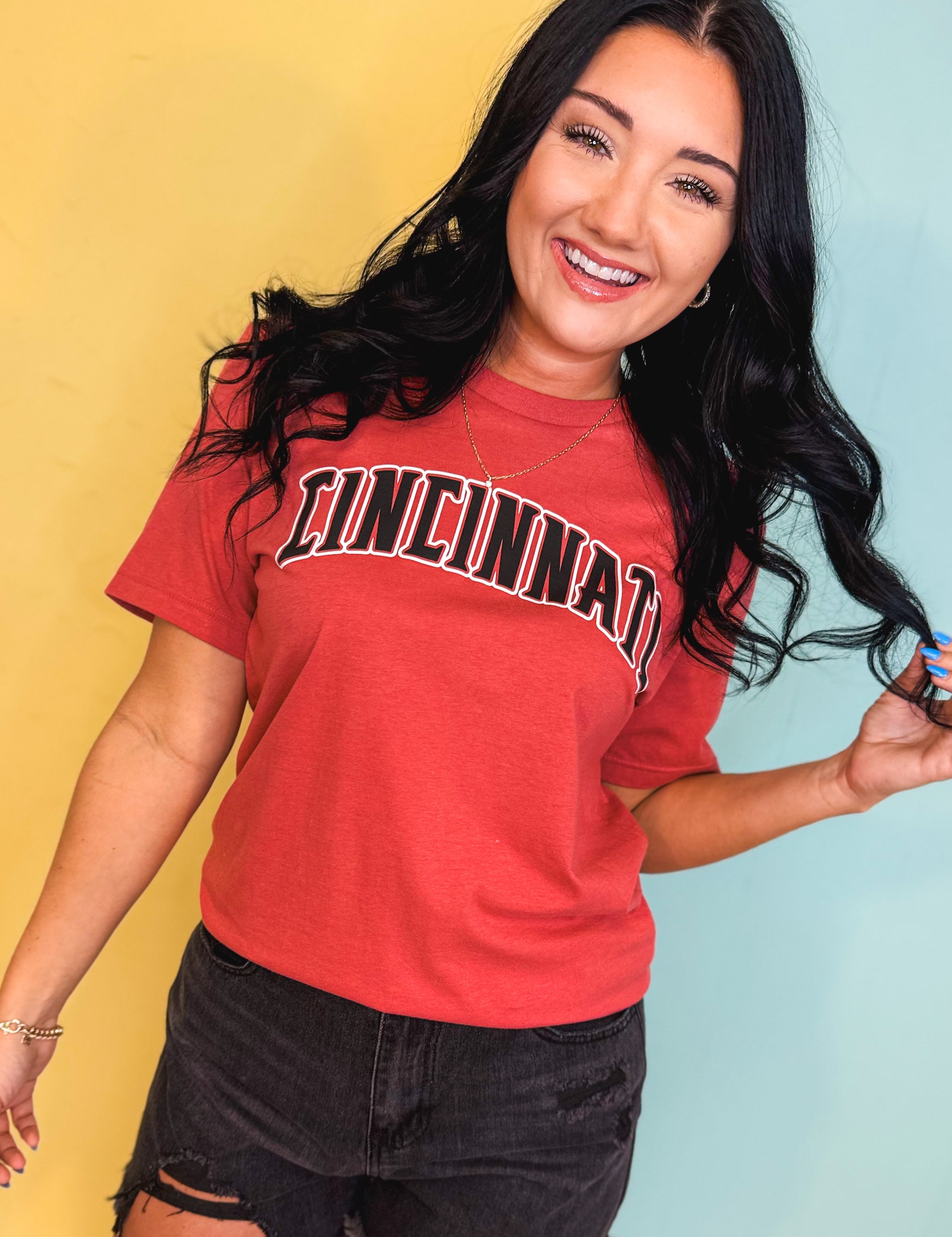 Cincinnati Graphic Tee - Washed Vintage Red - Lace and Grace Boutique