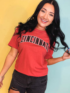 Cincinnati Graphic Tee - Washed Vintage Red - Lace and Grace Boutique