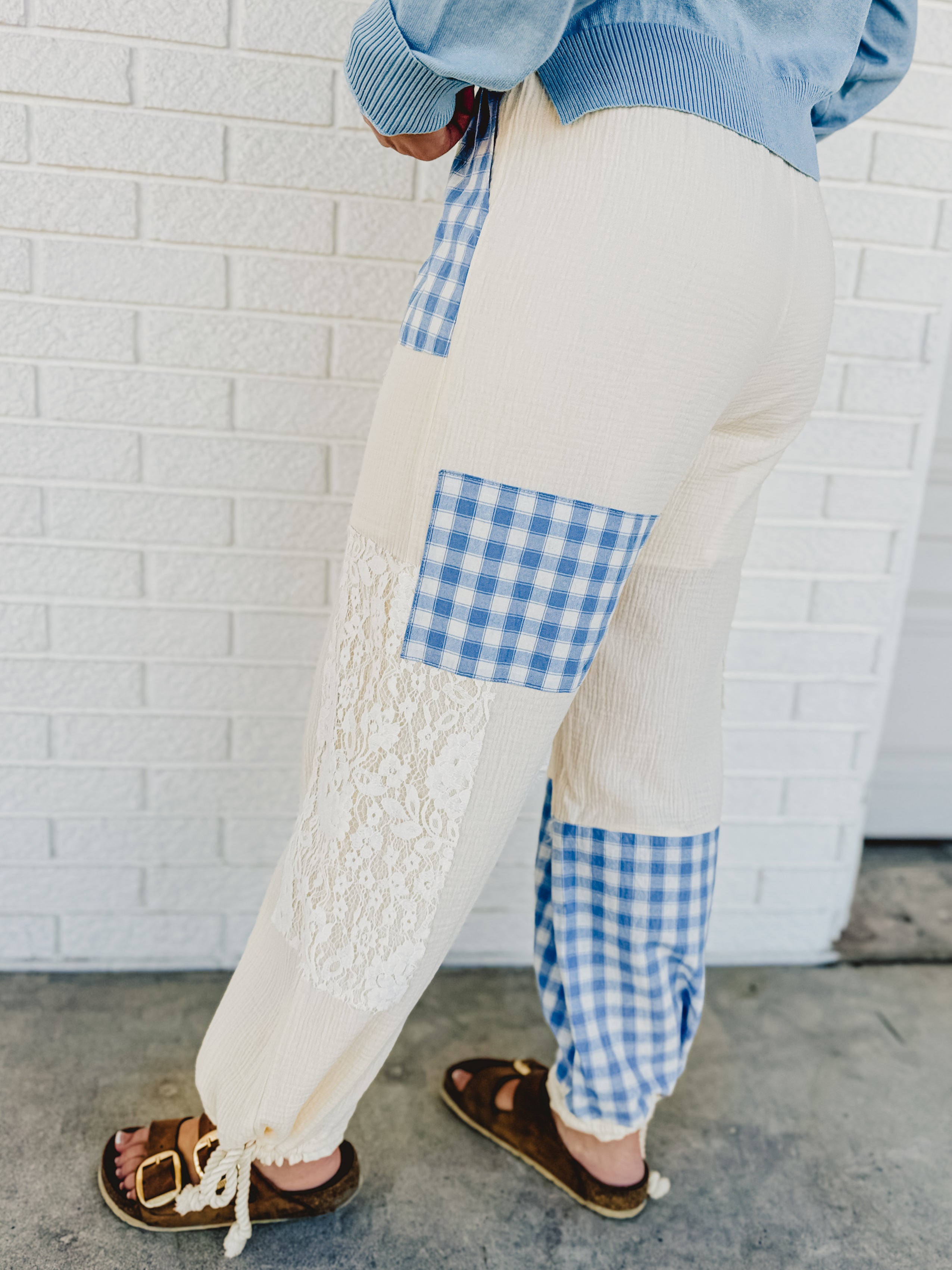 Patchwork Cotton Gauze Wide Leg Pants - Cream - Lace and Grace Boutique