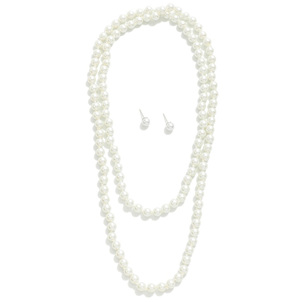 Long Pearl Necklace & Earring Set - Lace and Grace Boutique