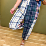 Mixed Plaid Drawstring Pants - Green Multi - Lace and Grace Boutique