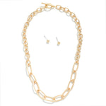 Paper Clip & Circle Chain Necklace With Stud Earrings - Lace and Grace Boutique