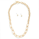 Paper Clip & Circle Chain Necklace With Stud Earrings - Lace and Grace Boutique