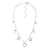 Paperclip Chain Link Heart & Nature Charm Necklace - Silver