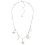 Paperclip Chain Link Astrology Charm Necklace - Silver