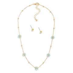 Dainty Daisy Flower Necklace - Blue - Lace and Grace Boutique