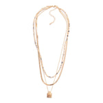 Square Stone Pendant Layered Beaded Necklace - Lace and Grace Boutique