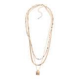 Square Stone Pendant Layered Beaded Necklace - Lace and Grace Boutique