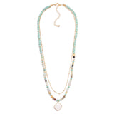 Glass Crystal Pendant Layered Beaded Necklace - Green - Lace and Grace Boutique