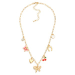 Paperclip Bow Multi Charm Chain Link Necklace - Lace and Grace Boutique