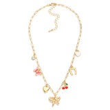 Paperclip Bow Multi Charm Chain Link Necklace - Lace and Grace Boutique