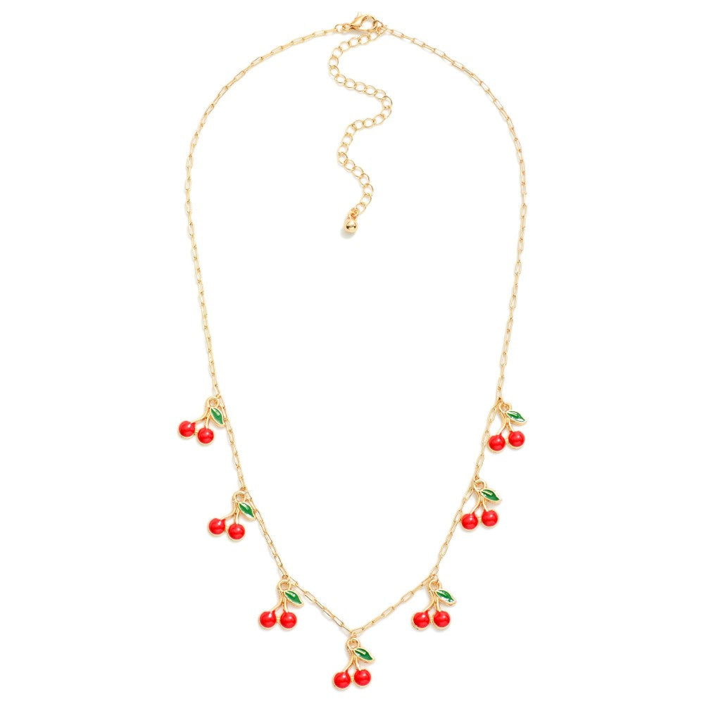 Chain Link Cherry Charms Necklace - Lace and Grace Boutique