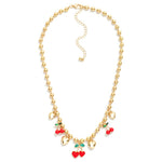 Beaded Cherry & Puffy Heart Charm Necklace - Lace and Grace Boutique
