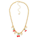 Beaded Cherry & Puffy Heart Charm Necklace - Lace and Grace Boutique