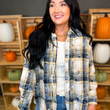 Distressed Plaid Button Up Flannel Top - Navy Multi