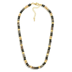 Stone Beaded Gold Accent Necklace - Black - Lace and Grace Boutique
