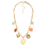 Heart Charm Multi Chain Link Necklace