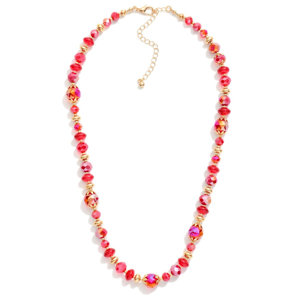Crystal Beaded Gold Accent Necklace - Red - Lace and Grace Boutique