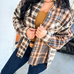 Oversized Mixed Plaid Button Down Flannel Shirt - Oat - Lace and Grace Boutique