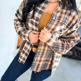Oversized Mixed Plaid Button Down Flannel Shirt - Oat - Lace and Grace Boutique