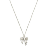 Chain Link Rhinestone Bow Pendant Necklace