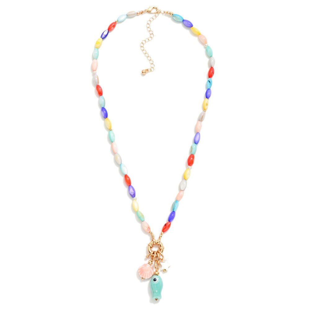 Beach Charm Rice Beaded Necklace - Multi - Lace and Grace Boutique