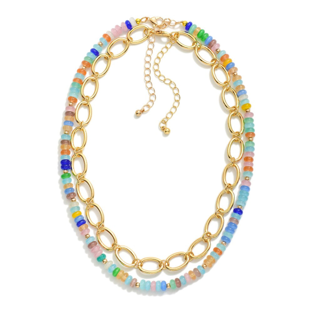 Chain Link & Candy Beaded Necklaces, Set of 2 - Multicolor - Lace and Grace Boutique