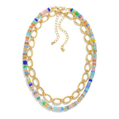 Chain Link & Candy Beaded Necklaces, Set of 2 - Multicolor - Lace and Grace Boutique