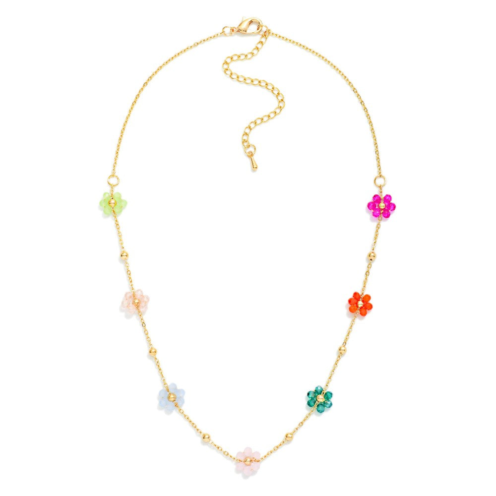 Beaded Flower Chain Necklace - Multicolor - Lace and Grace Boutique
