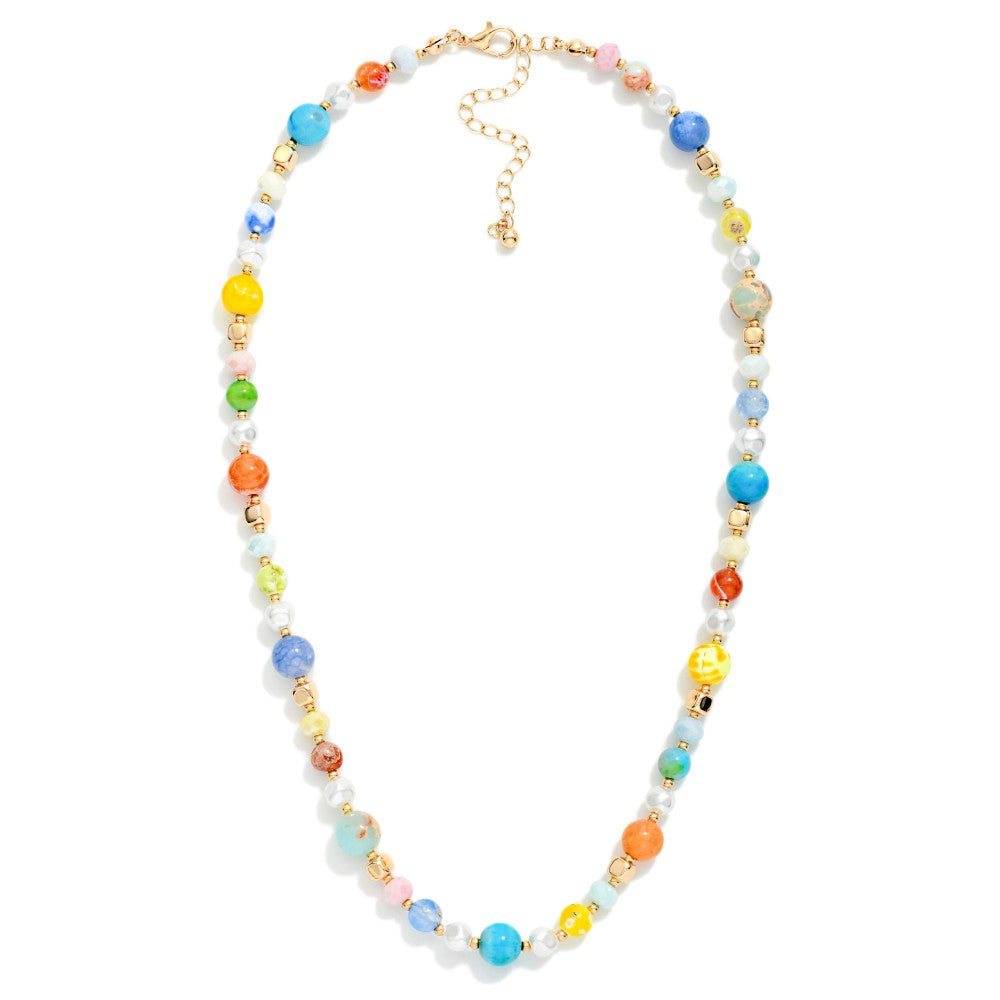 Stone & Pearl Beaded Necklace - Light Multi - Lace and Grace Boutique
