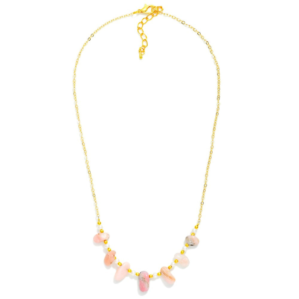 Stone Charm & Pearl Detail Necklace - Rose - Lace and Grace Boutique