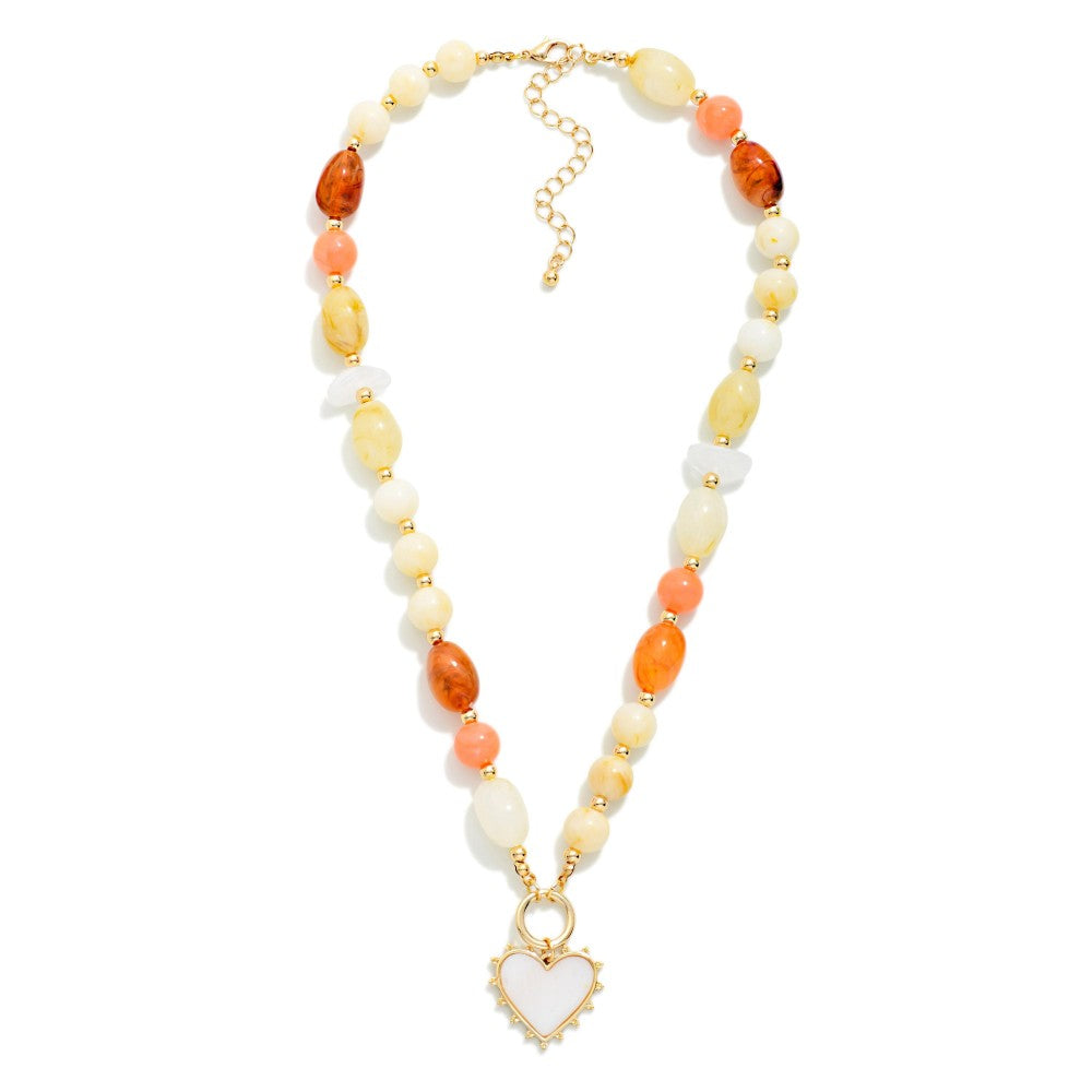 Marbled Beaded Heart Pendant Necklace - Ivory - Lace and Grace Boutique