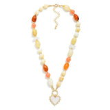 Marbled Beaded Heart Pendant Necklace - Ivory