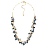 Dangle Beaded Charm Chain Link Necklace - Navy - Lace and Grace Boutique