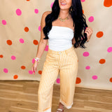 Gingham Printed Rolled Up Barrel Pants - Light Yellow - Lace and Grace Boutique
