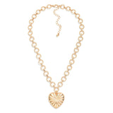 Ribbed Hoop Chain Link Heart Pendant Necklace