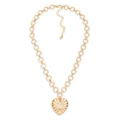 Ribbed Hoop Chain Link Heart Pendant Necklace - Lace and Grace Boutique