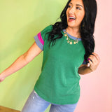 Ribbed Color Block Top - Kelly Green - Lace and Grace Boutique
