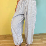 Striped Balloon Wide Leg Pants - White/Black - Lace and Grace Boutique